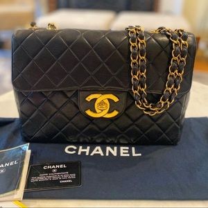 Authentic Vintage Chanel Jumbo Lambskin 24K Gold Hardware